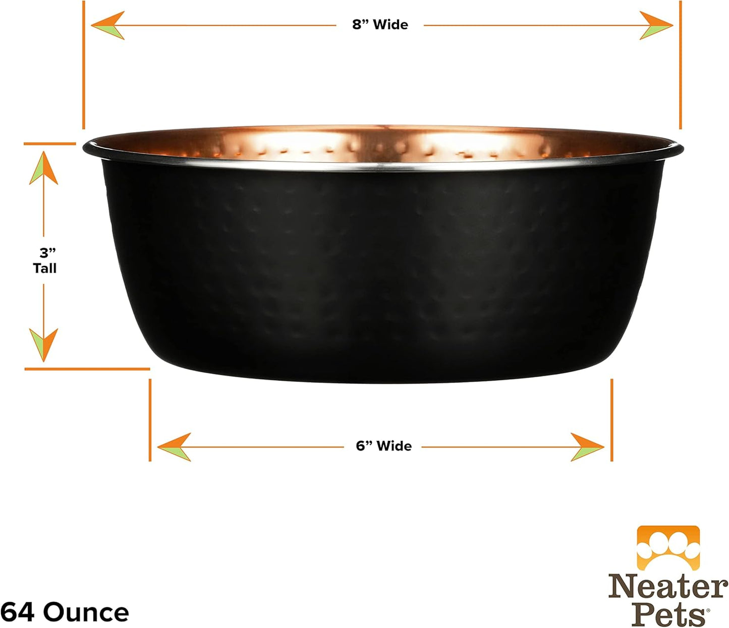 Hammered Decorative Designer Bowls - Luxury Style Premium Dog and Cat Dishes (Large, Black Copper)