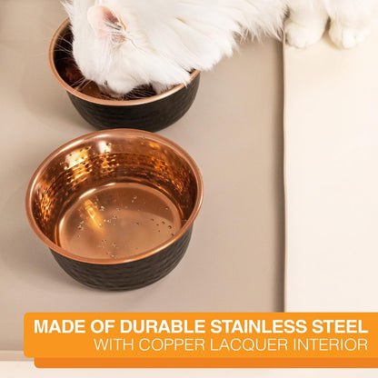 Hammered Decorative Designer Bowls - Luxury Style Premium Dog and Cat Dishes (Large, Black Copper)