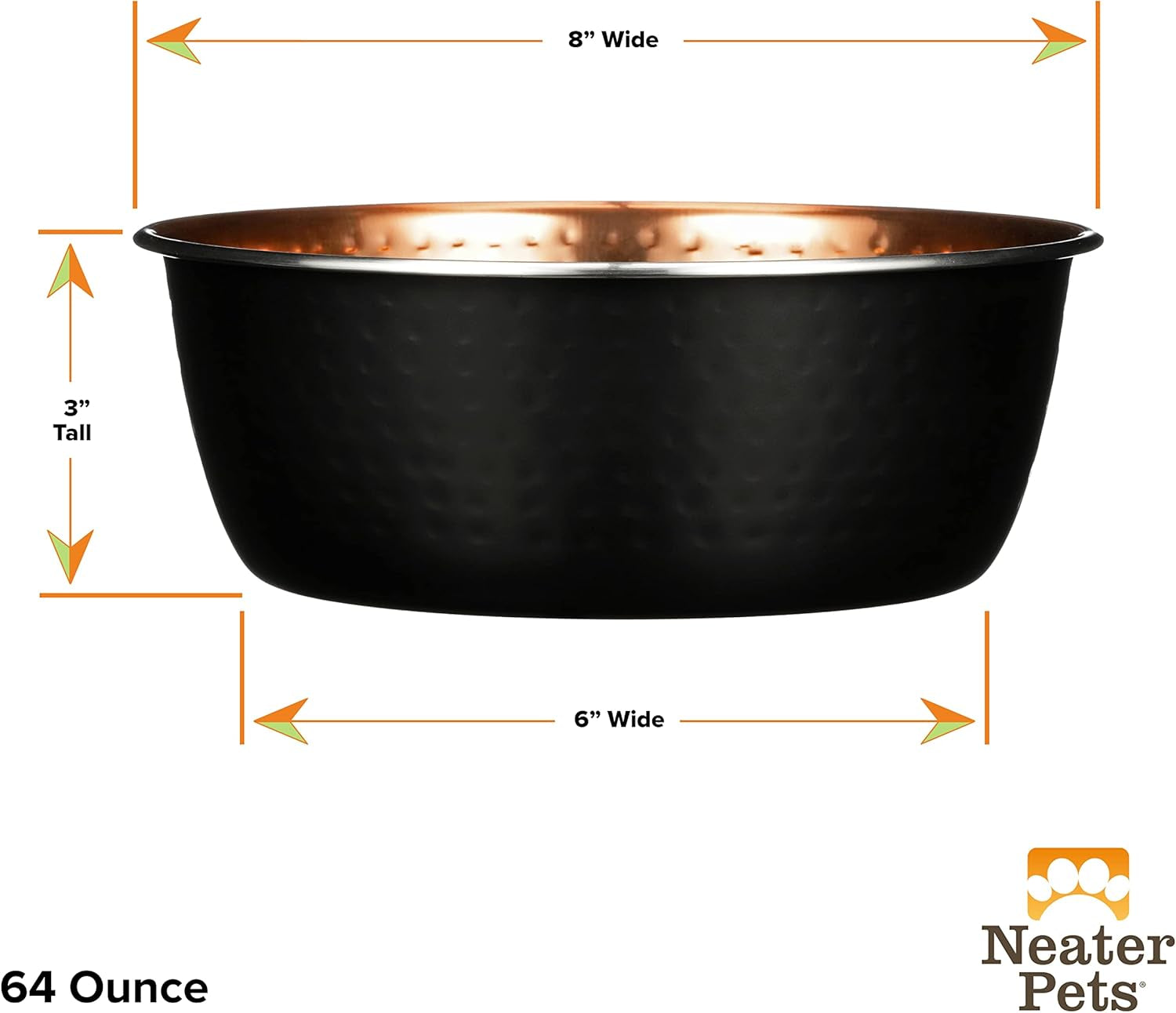 Hammered Decorative Designer Bowls - Luxury Style Premium Dog and Cat Dishes (Large, Black Copper)