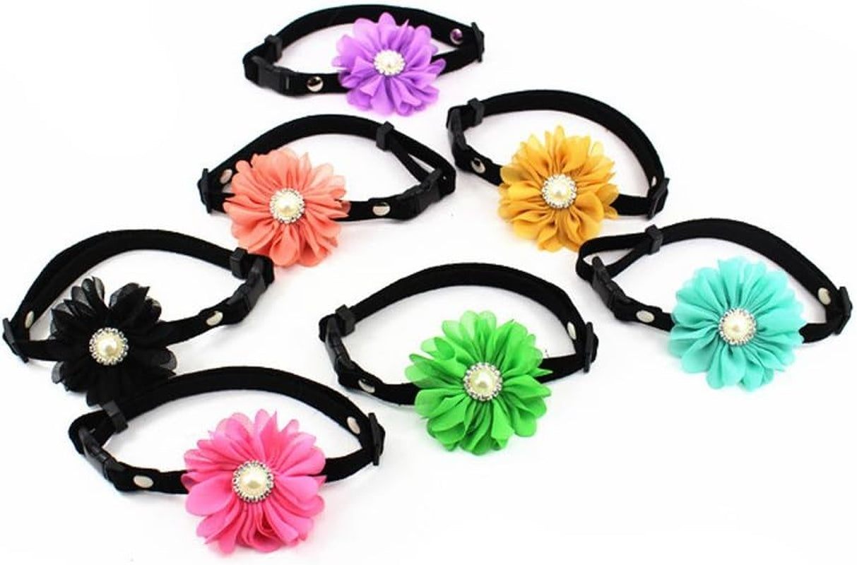 Designer Rhinestones Daisy Flower Charm Suede Leather Pet Cat Dog Bow Tie Collar Necklace with Pearl for Pets Cats Medium or Large Dogs Female Puppy Yorkie Girl (Hot Pink, Size M)