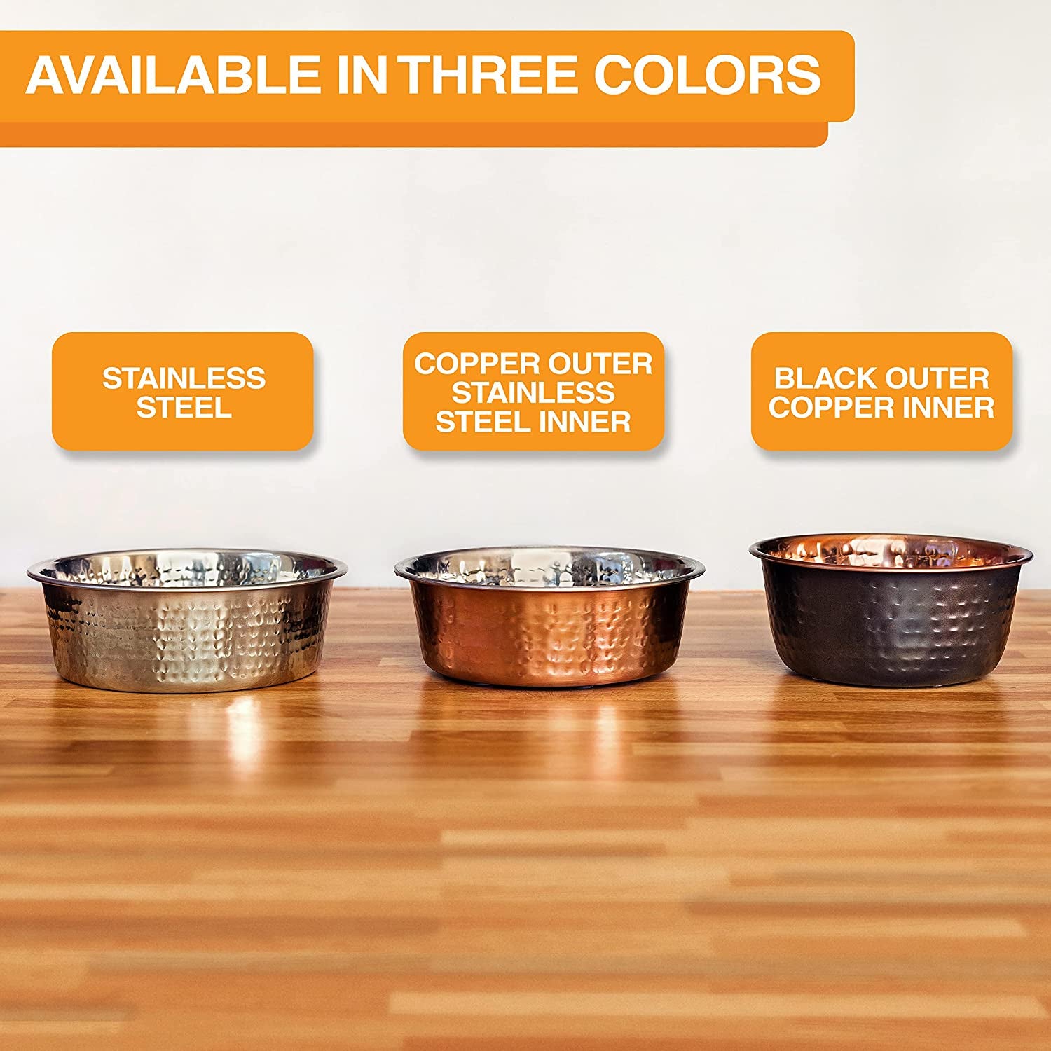Hammered Decorative Designer Bowls - Luxury Style Premium Dog and Cat Dishes (Large, Black Copper)