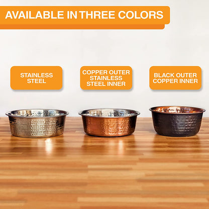 Hammered Decorative Designer Bowls - Luxury Style Premium Dog and Cat Dishes (Large, Black Copper)