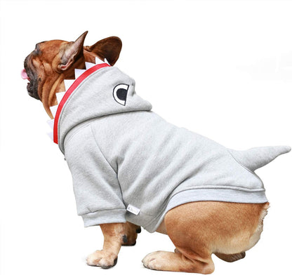 I Am a French Bulldog Shark Dog Halloween Costumes Clothes Sweater Cute Funny for Small Dogs Cold Weather Winter Coats Hoodies Frenchie English Pug Pitbull Corgi Puppy - Grey/Medium