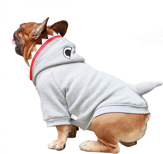 I Am a French Bulldog Shark Dog Halloween Costumes Clothes Sweater Cute Funny for Small Dogs Cold Weather Winter Coats Hoodies Frenchie English Pug Pitbull Corgi Puppy - Grey/Medium
