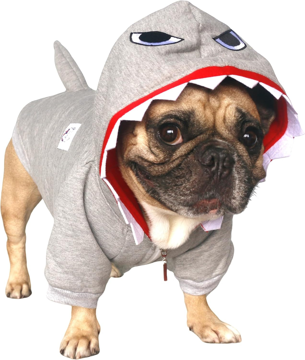 I Am a French Bulldog Shark Dog Halloween Costumes Clothes Sweater Cute Funny for Small Dogs Cold Weather Winter Coats Hoodies Frenchie English Pug Pitbull Corgi Puppy - Grey/Medium