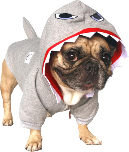 I Am a French Bulldog Shark Dog Halloween Costumes Clothes Sweater Cute Funny for Small Dogs Cold Weather Winter Coats Hoodies Frenchie English Pug Pitbull Corgi Puppy - Grey/Medium