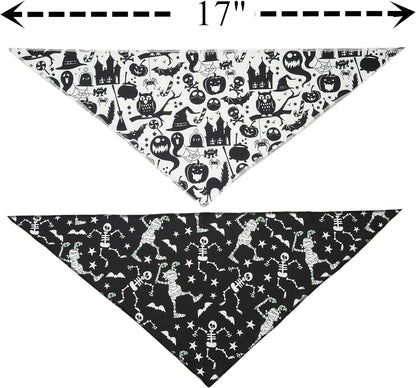 Halloween Bandana for Dogs, 2 Pack White and Black Halloween Dog Scarf